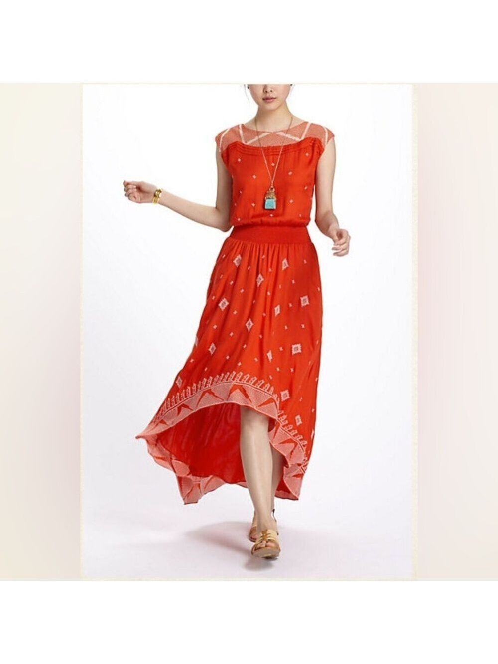 Floreat Anthropologie Orange High-Low Dress Size 4